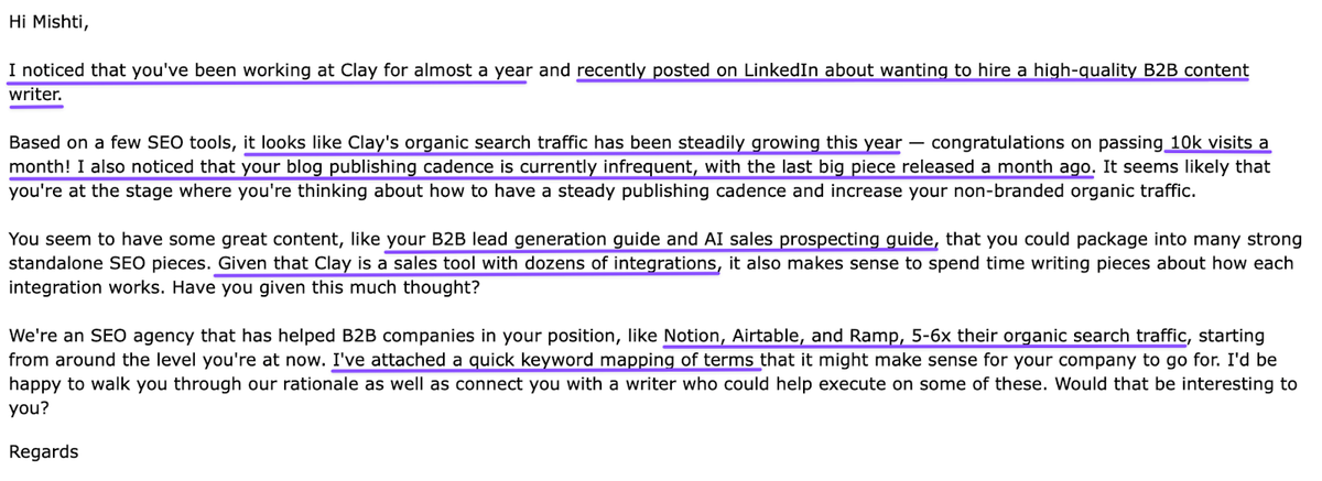 Пример хорошего персонализированного холодного email