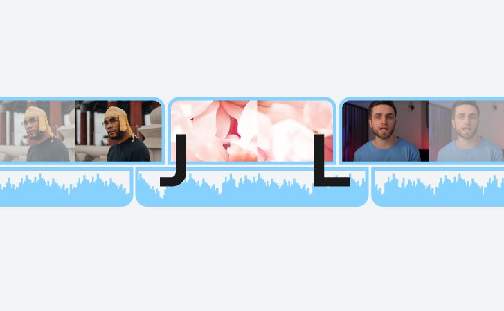 Схема L-cut и J-cut переходов с перекрытием аудио и видео