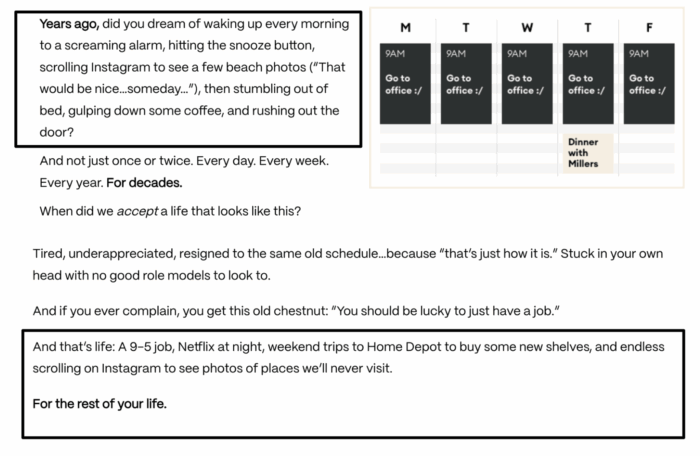 Скриншот страницы Ramit Sethi с описанием боли клиента